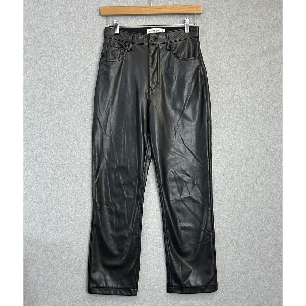 Abercrombie & Fitch 90s Straight Vegan Leather Pants High Rise Black Womens 25 0